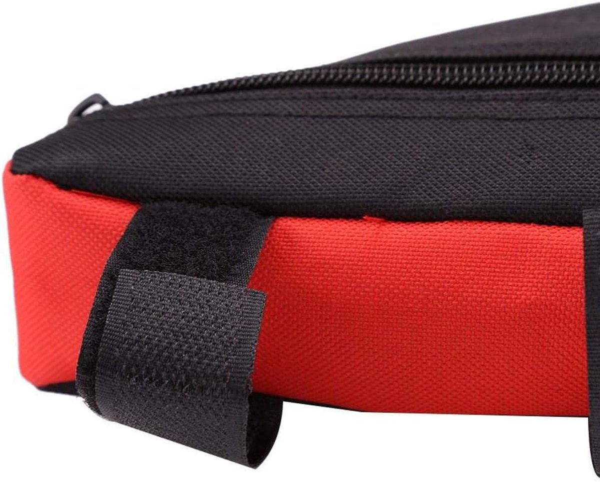 SnelShoppen - Bike Frame Bag Driehoek Fiets Tas Top Tube Waterdichte Pouch voor Fietsaccessoires (Rood op Zwart) - Duurzaam, Makkelijk te Bevestigen,