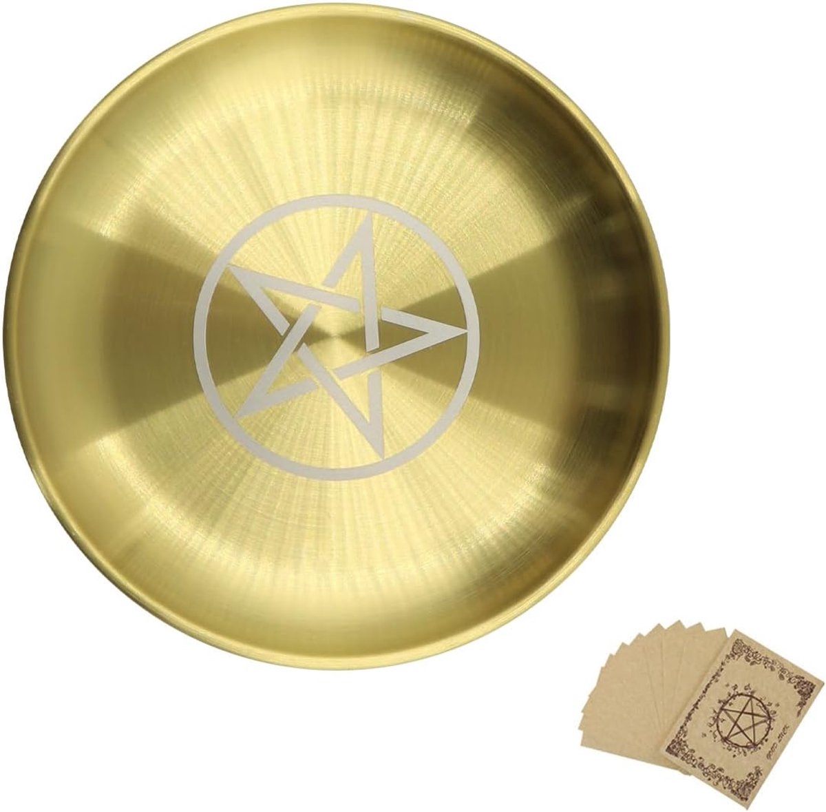 SnelShoppen - RVS Gouden Pentagram Ritueel Schaal - Offerplaat voor Kaarsen en Fruit - Duurzaam Altar voor Thuisdecoratie - Inclusief Parchment Papier