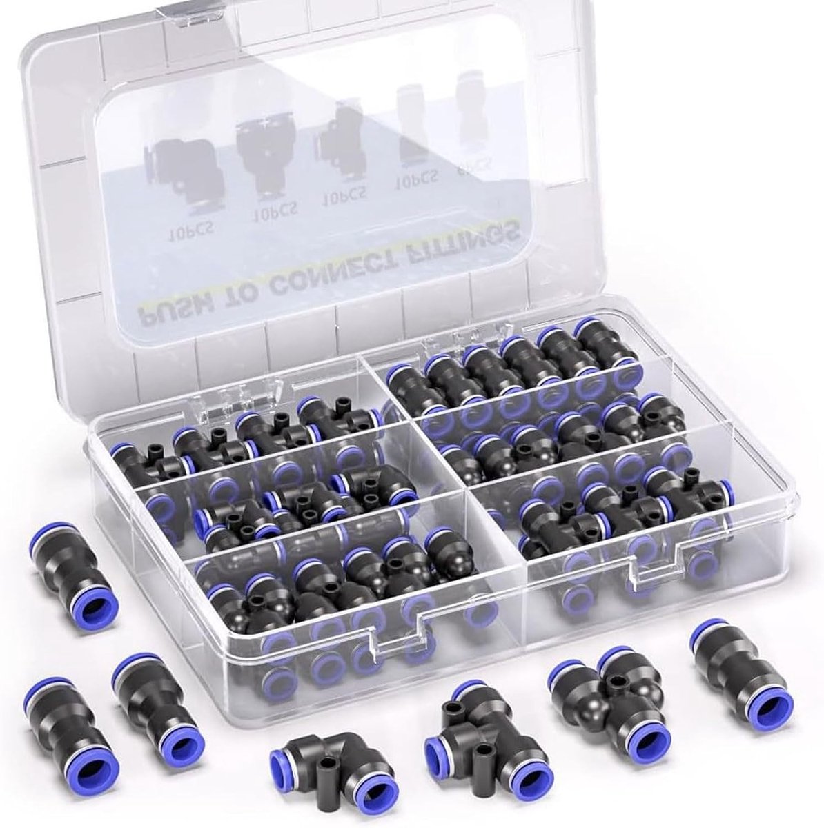 Pneumatische aansluitset 6mm - 46-delige kit - kunststof - voor luchtleidingen - ShopVlot