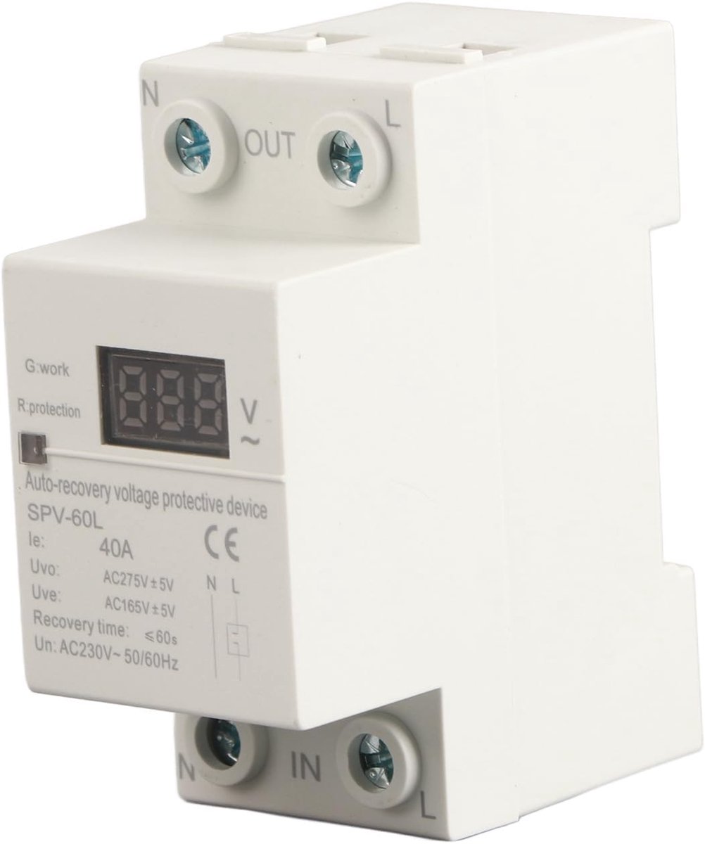 SnelShoppen - Undervoltage Bescherming 230V 40A Enkelvoudig Fase Twee-Draads Spanning Bescherming met Automatische Herverbinding en Spanningsdisplay v