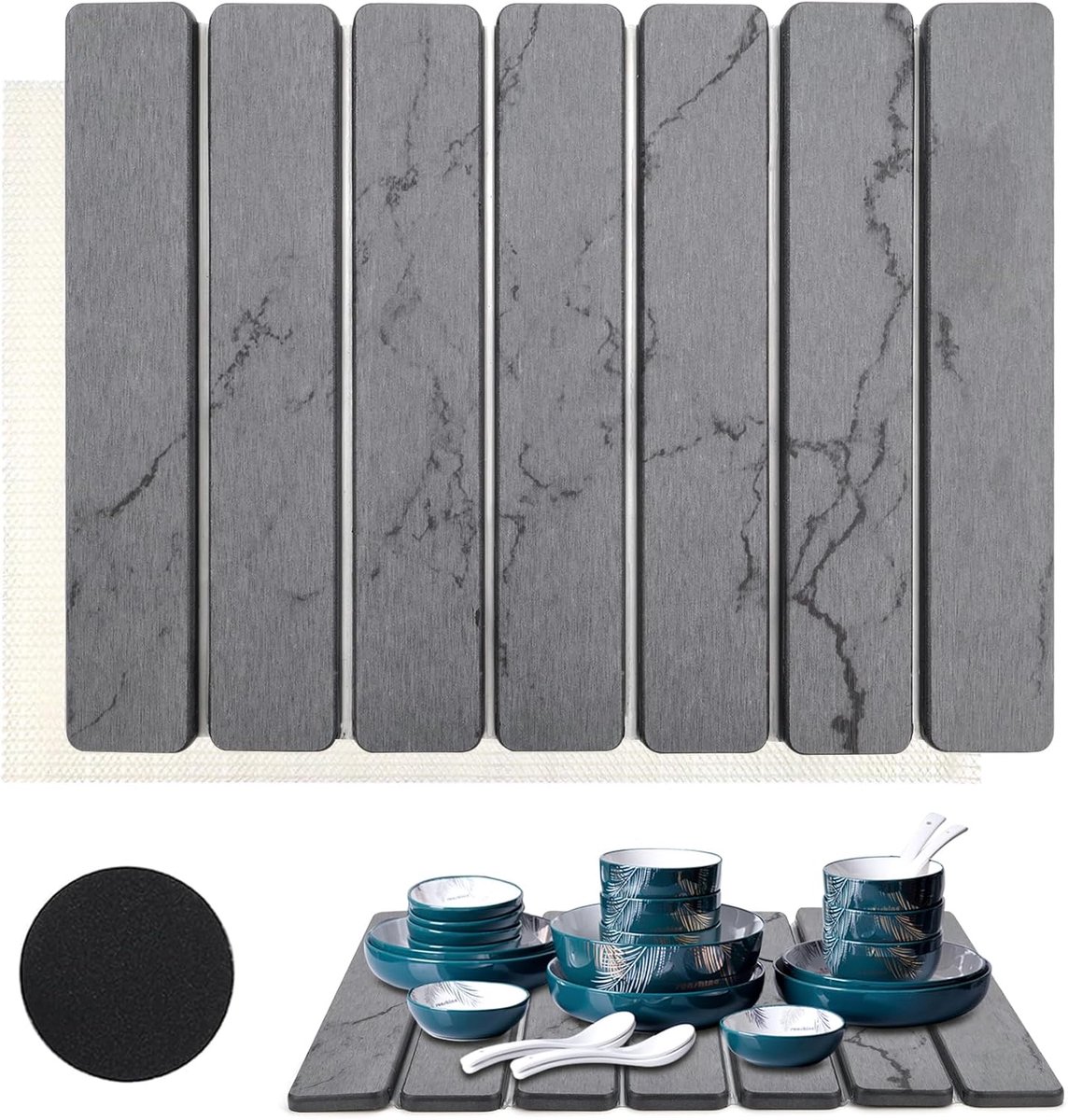 Mumjooyi Dish Draining Mat, Tableware, Water Absorbent Diesle Gurus Mat, Kitchen, Foldable Sink Mat, Quick Drying for - ShopVlot