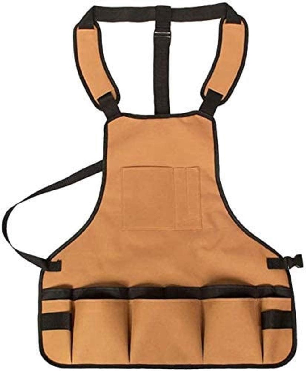 SnelShoppen - Heavy Duty Tuin Gereedschap Schort met 16 Gereedschap Vakken, Verstelbare Schouderbanden, Waterproof Oxford Tuinschort (Koffie)