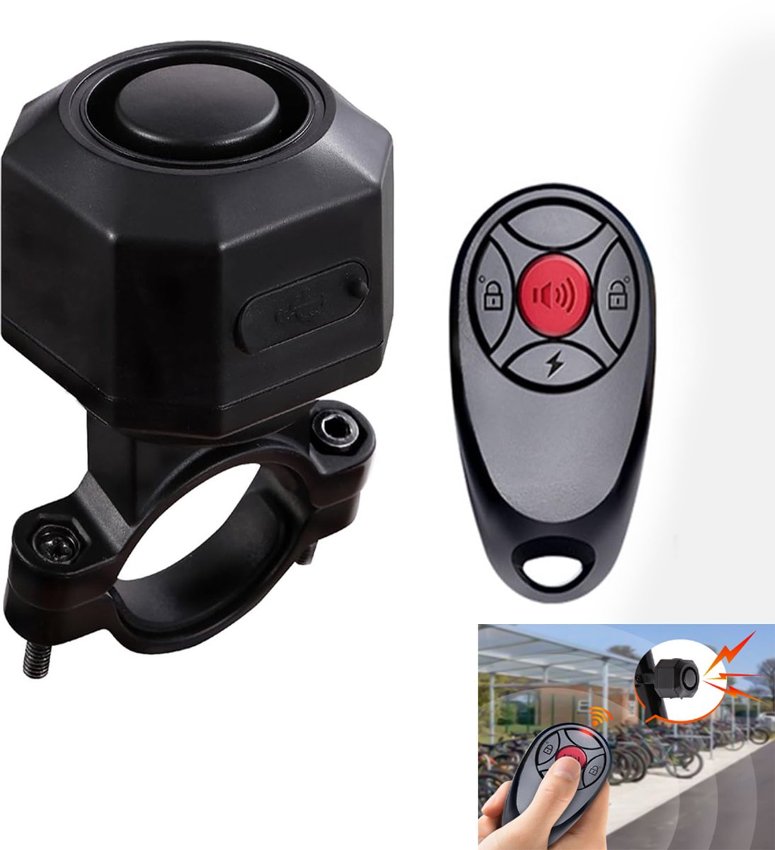 KZQ Draadloze fietsalarm met afstandsbediening en trillingssensor - Waterdicht USB-C oplaadbaar - Anti-diefstalsysteem voor fiets scooter en motor - Zwart
