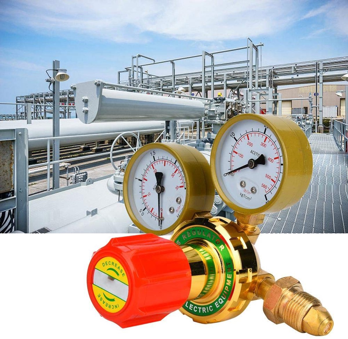 SnelShoppen - Gasregelaar Acetyleen Tester WX-YQE-03/60 - Drukregelaar voor Vuur Lasgas Branders G5/8 CGA580 - Duurzaam Koper, Hoge Druk en Temperatuu