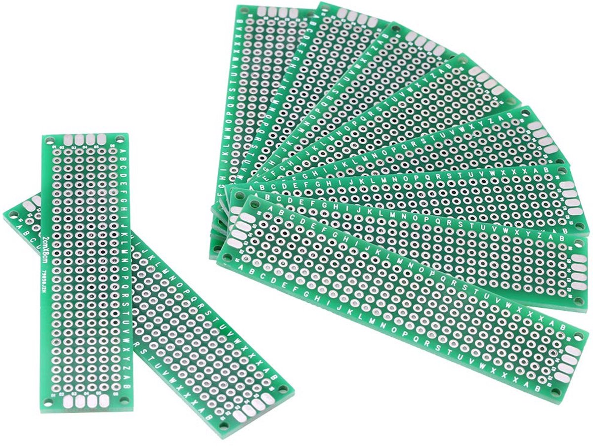 SnelShoppen - 10 stuks universele printplaten 2x8cm dubbelzijdige PCB voor doe-het-zelf solderen, ideaal voor hobbyprojecten en elektronica