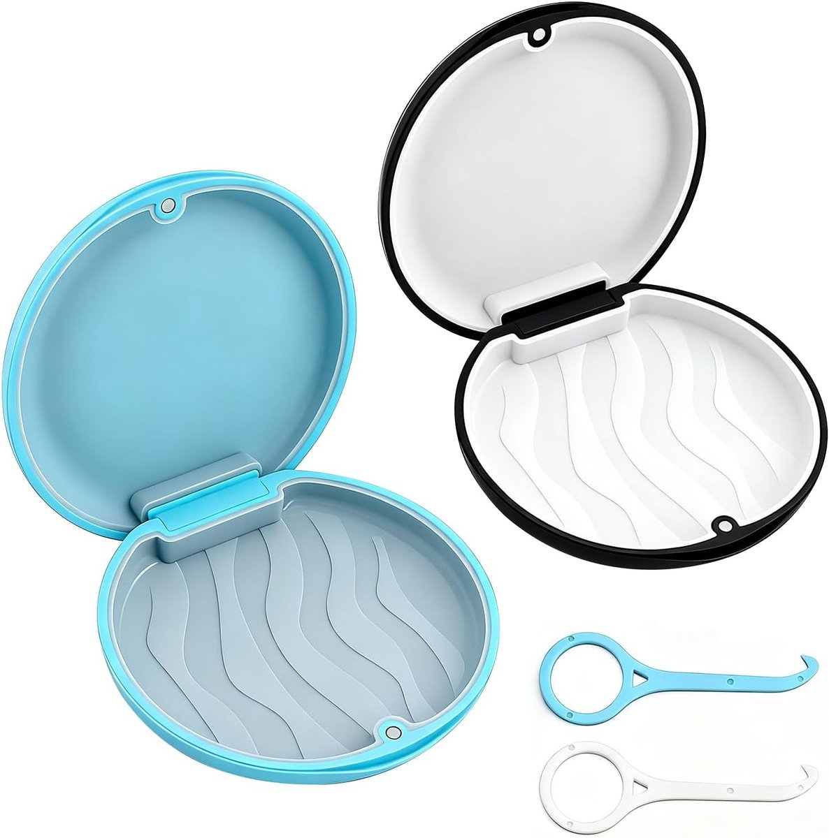 SnelShoppen - 2-Pack Prothesehouder Dentaal Reiskoffer Protheses Box met Afneembare Tool Zwart en Blauw voor Dagelijks Gebruik en Reizen