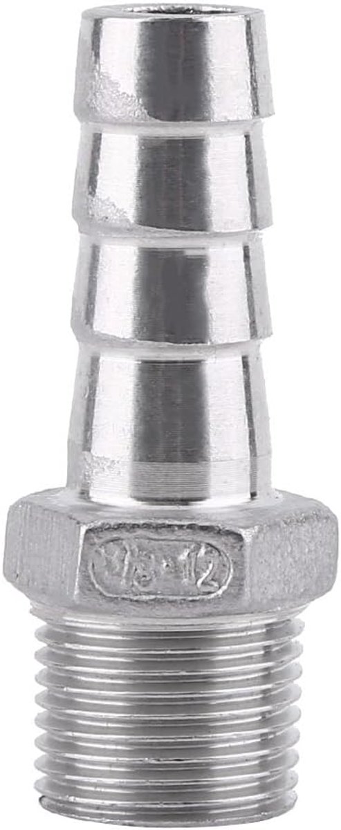 SnelShoppen - Slangkoppeling RVS SS304 BSP draad mannelijke aansluiting (3/8 x 12 mm) - Hoge kwaliteit, duurzaam, voor slangen met 15 mm diameter - Id