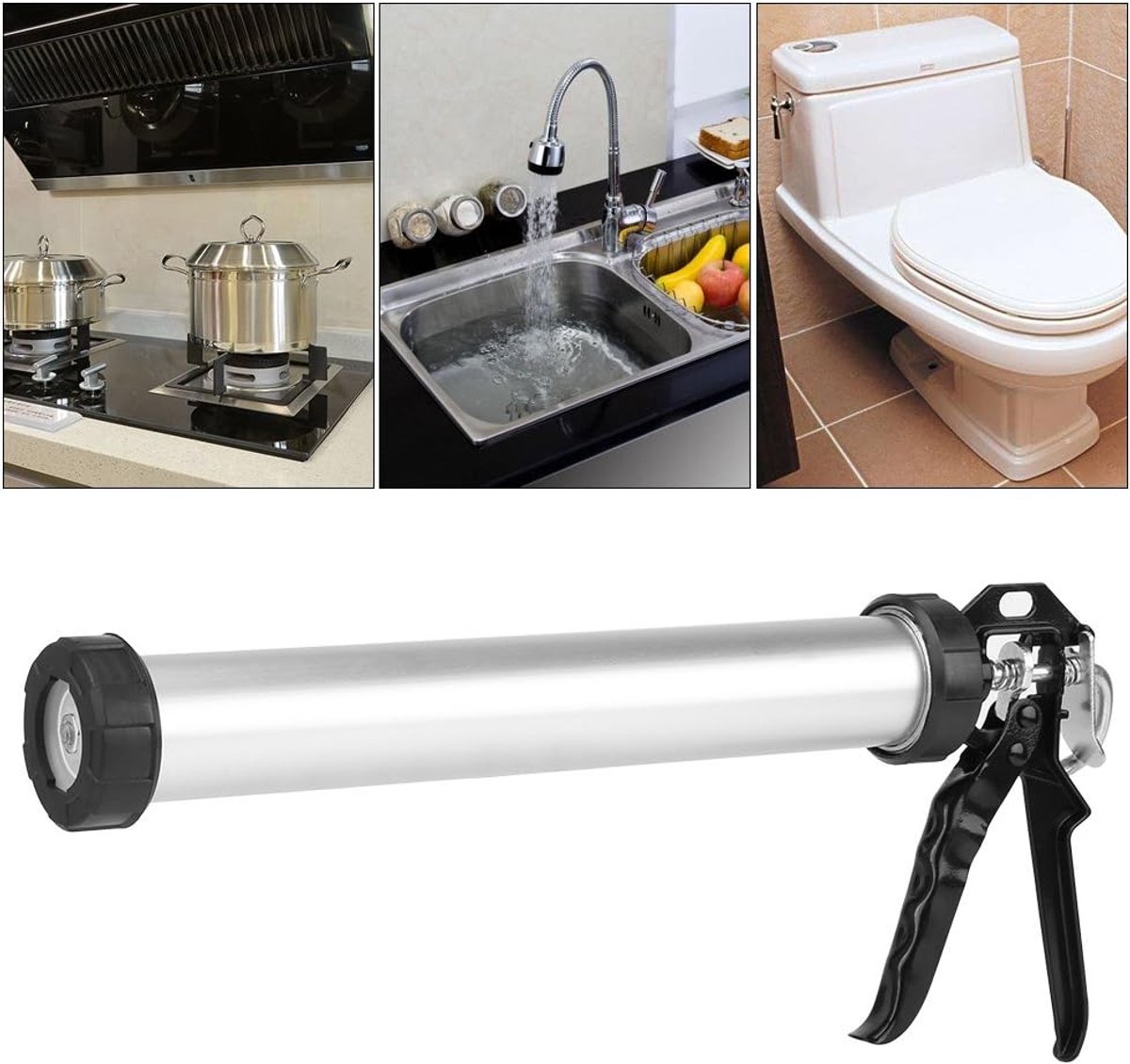 SnelShoppen - Handmatige Aluminium Kitpistool 600ml - Siliconenspuit met 10 Mondstukken - Lichtgewicht en Ergonomisch Ontwerp voor Bouw en Klussen