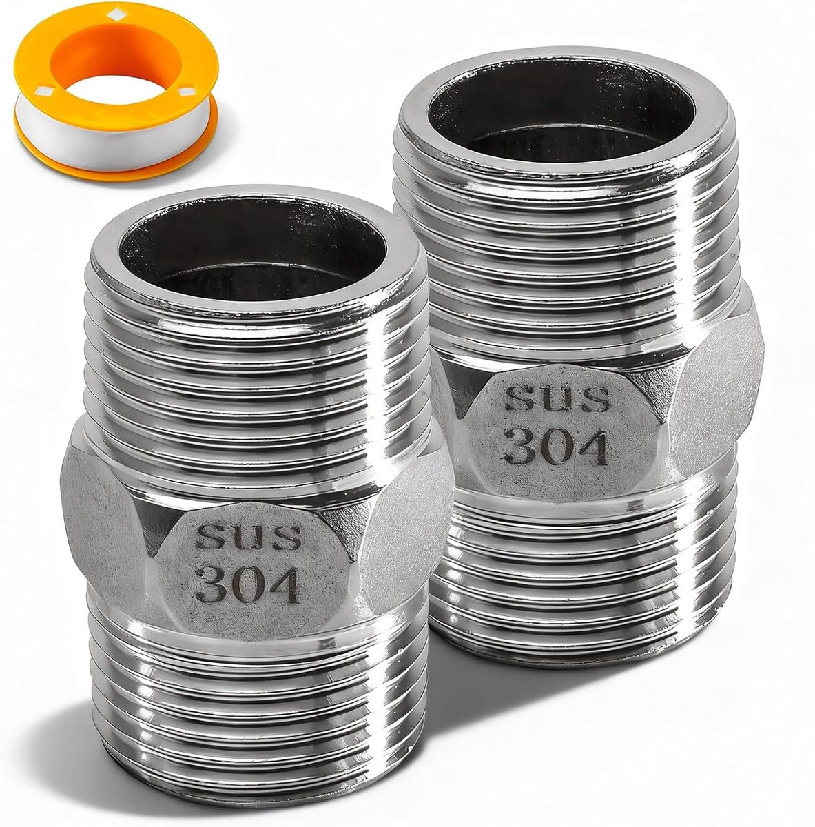 2pcs G3/4" Stainless Steel Double Nipple, 3/4 Inch Extension Adapter, G3/4" Male Thread 304 Stainless Steel Hex - ShopVlot