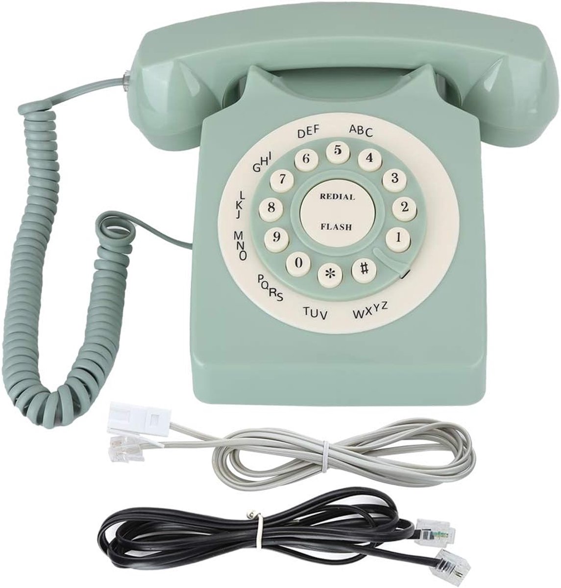 SnelShoppen - Vintage Groene Telefoon met Draaiwijzer - Antieke Landlijn Telefoon voor Thuis en Kantoor - Grote Cijfers, Hoge Geluidskwaliteit, Ringto