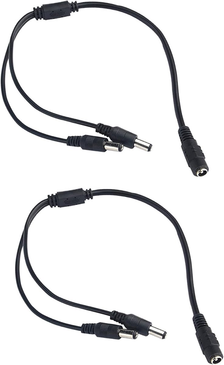 SnelShoppen - 2 stuks Premium DC Power Y Verdeel Kabel, 1 naar 2 Weg DC Stroom Splitter Kabel Zwart, Stekker 5.5mm x 2.1mm, Voor CCTV Cameras DVR, LED