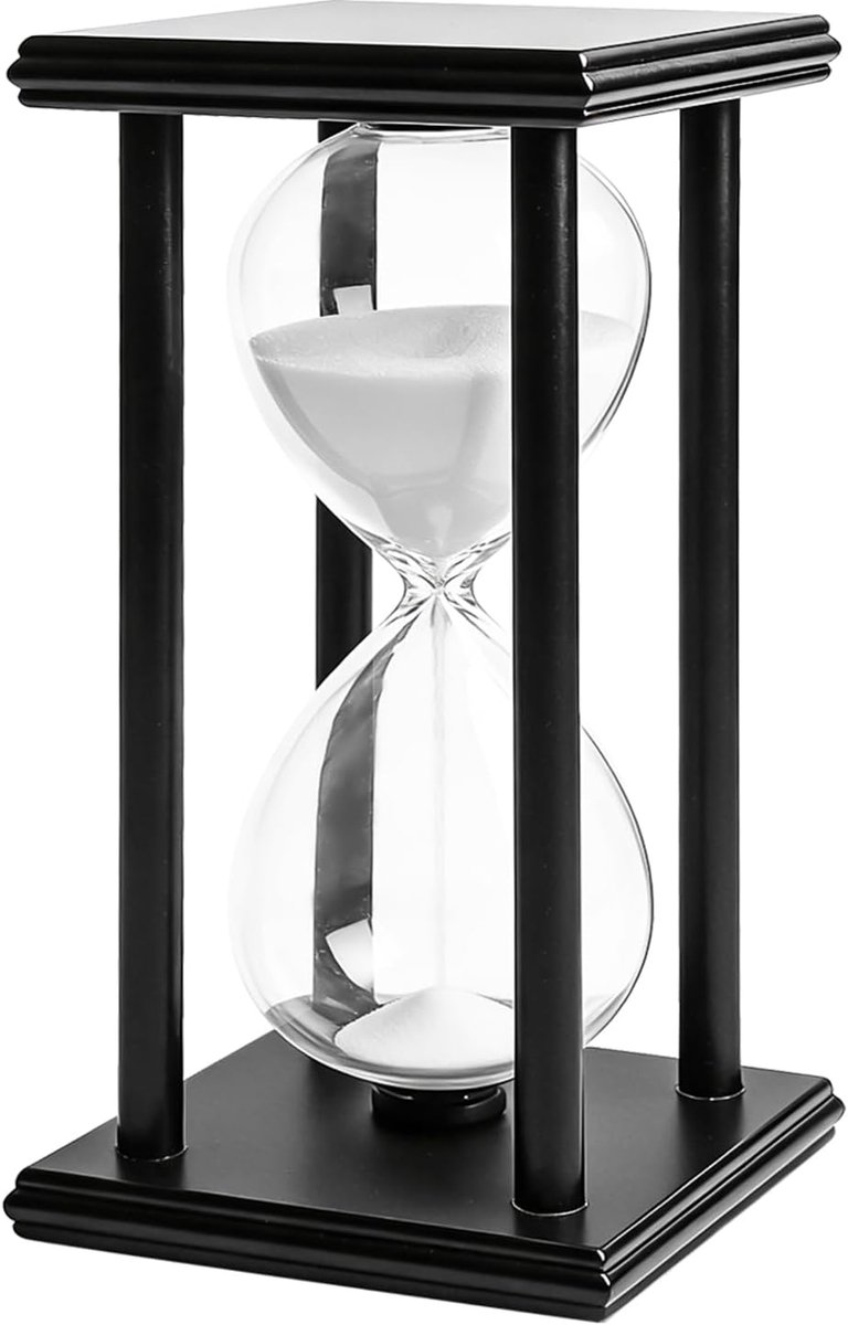 SnelShoppen - Uurglas 60 Minuten: Houten Frame Zwart Wit Uurglas Timer, 1 Uur Zandglas voor Kantoor Woonkamer Leren Koken Decoratie, 20 x 10 cm