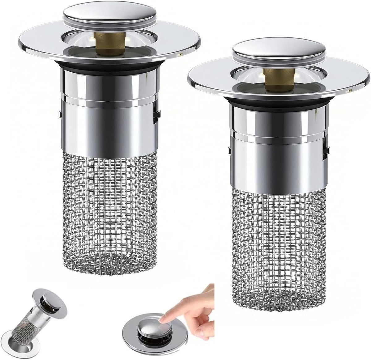 Wasbakstopper set van 2 - universeel 34-40 mm - met haarfilter - voorkomt verstoppingen - ShopVlot