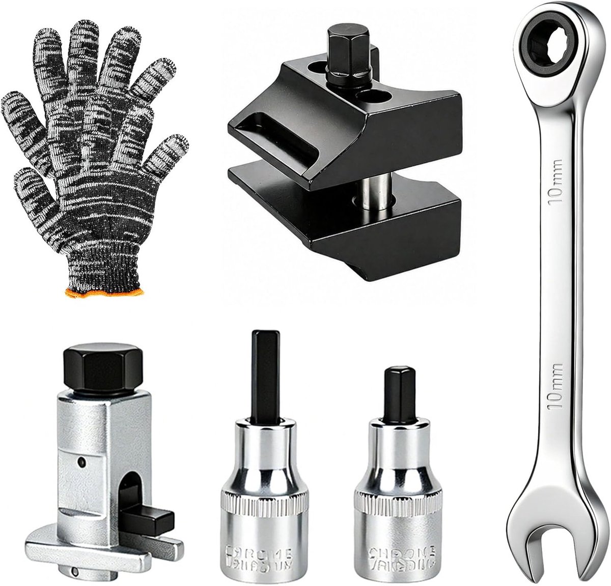SnelShoppen - Set van 6 Veerpoot Spreiders, Schokdemper Gereedschap, Dubbelzijdig Staal, Inclusief Handschoenen en Moersleutel voor Auto, SUV, Bestelw