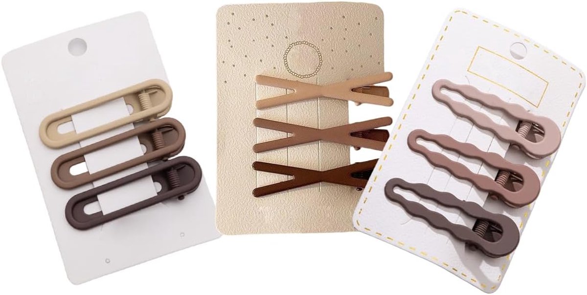 SnelShoppen - 9 Stuks Vrouwen Haarclips Mini Morandi Kleur Haaraccessoires, Duck Bill Klips voor Dikke en Dunne Haren, Ovalen, Kruis en Golvende Vorm,
