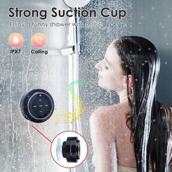 Waterdichte Douchespeaker - Bluetooth 5.0 - IPX7 - 12 Uur Speeltijd - Met Zuignap en Koord - Roze/Goud — afbeelding 5