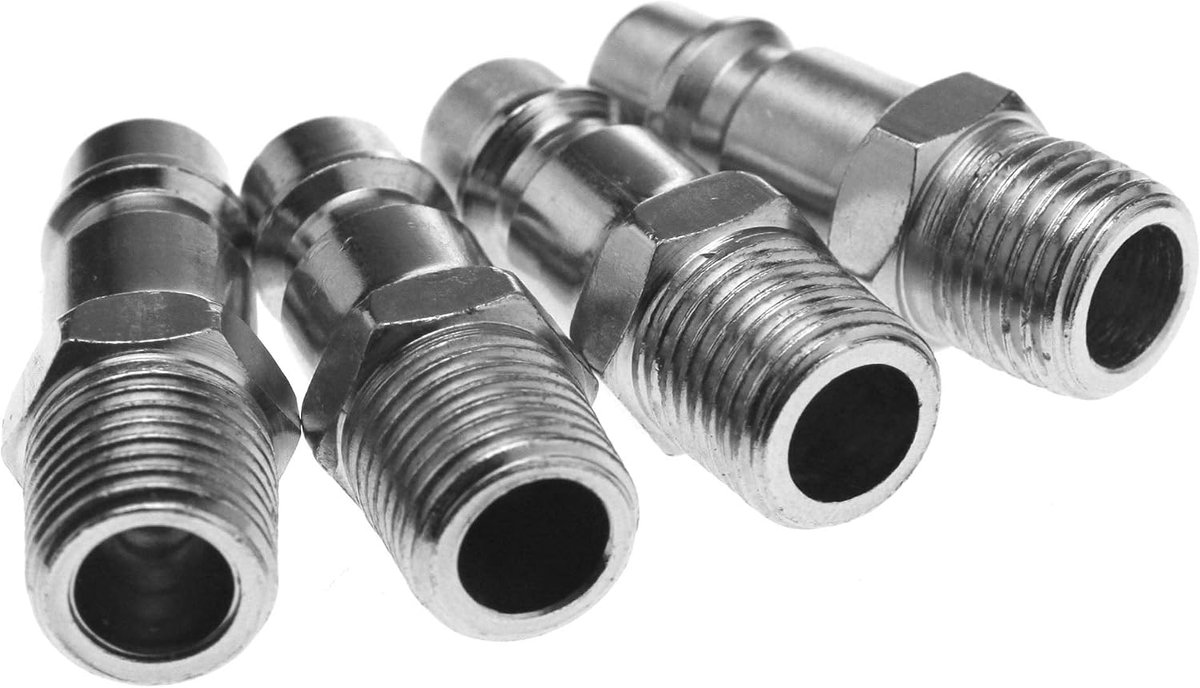 SnelShoppen - 4Pcs Snelle Koppeling Luchtleiding Connector 1/4" BSP Slang Fittingen - Roestvrije Zink Geplateerde Verbindingen voor Gereedschap en Luc