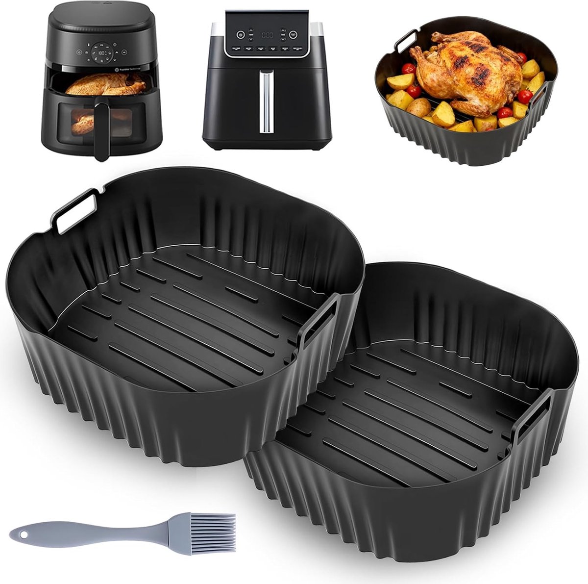 SnelShoppen - 2 Stuks Herbruikbare Siliconen Airfryer Accessoires - Ideaal Voor Bakken, Koken, BBQ, Keuken, Feest, 20 cm, Rood, Geschikt Voor Alle Air