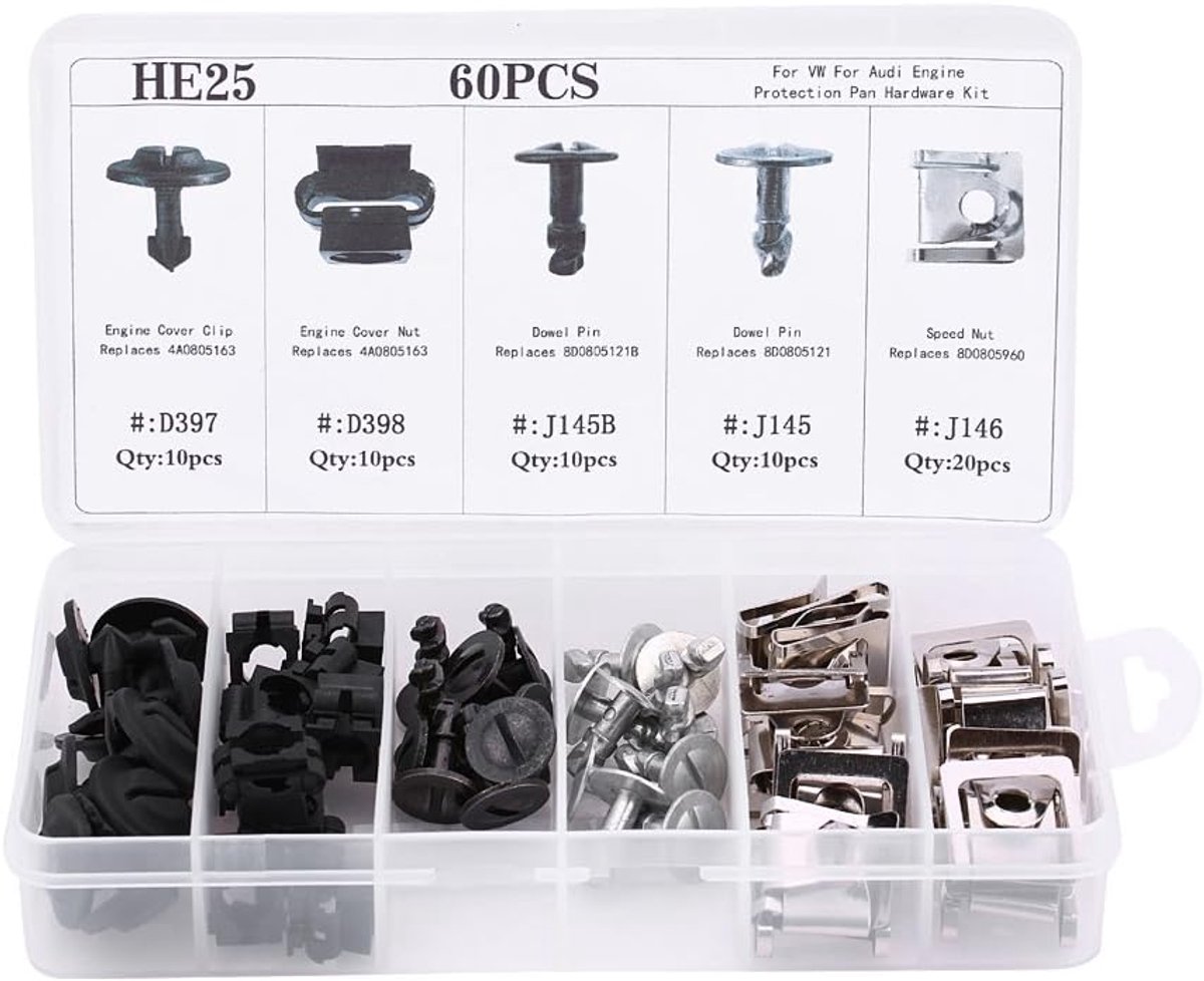 SnelShoppen - 60 Stuks Bonnet Retainer Clips, Rivet Plastic Clips voor Auto Motor Kap Bevestiging, 5 Verschillende Maten, Duurzaam en Robuust, Perfect