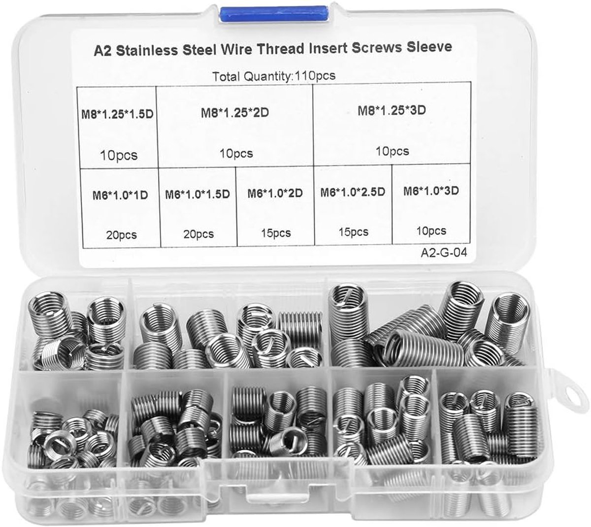 SnelShoppen - 110 Delige RVS Draadinvoegstukken M6-M8/1D-3D Vrouwelijke Draad Zelftappende Spiraal Draad Reparatie Set met Opbergdoos
