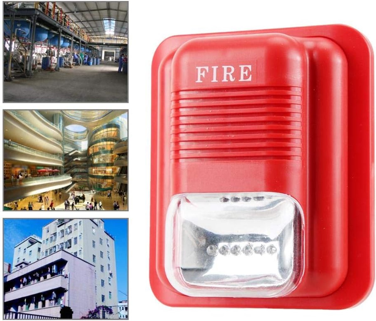 SnelShoppen - Brandbeveiligingsalarm DC 12 V / 24 V Veiligheidssysteem Sirene Alarm met Stroboscoop Waarschuwing, Geluidsalarm 105 dB Ideaal voor Thui