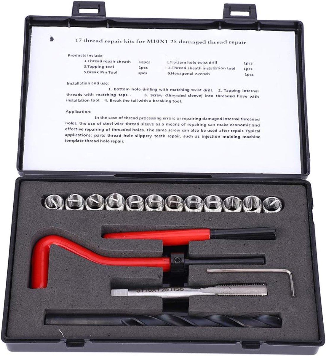 SnelShoppen - 17-delige Draadreparatieset M10x1.25, RVS Schroefdraad Boor en Sleutelsysteem, Voor Reparatie van Draadgaten in Aluminium