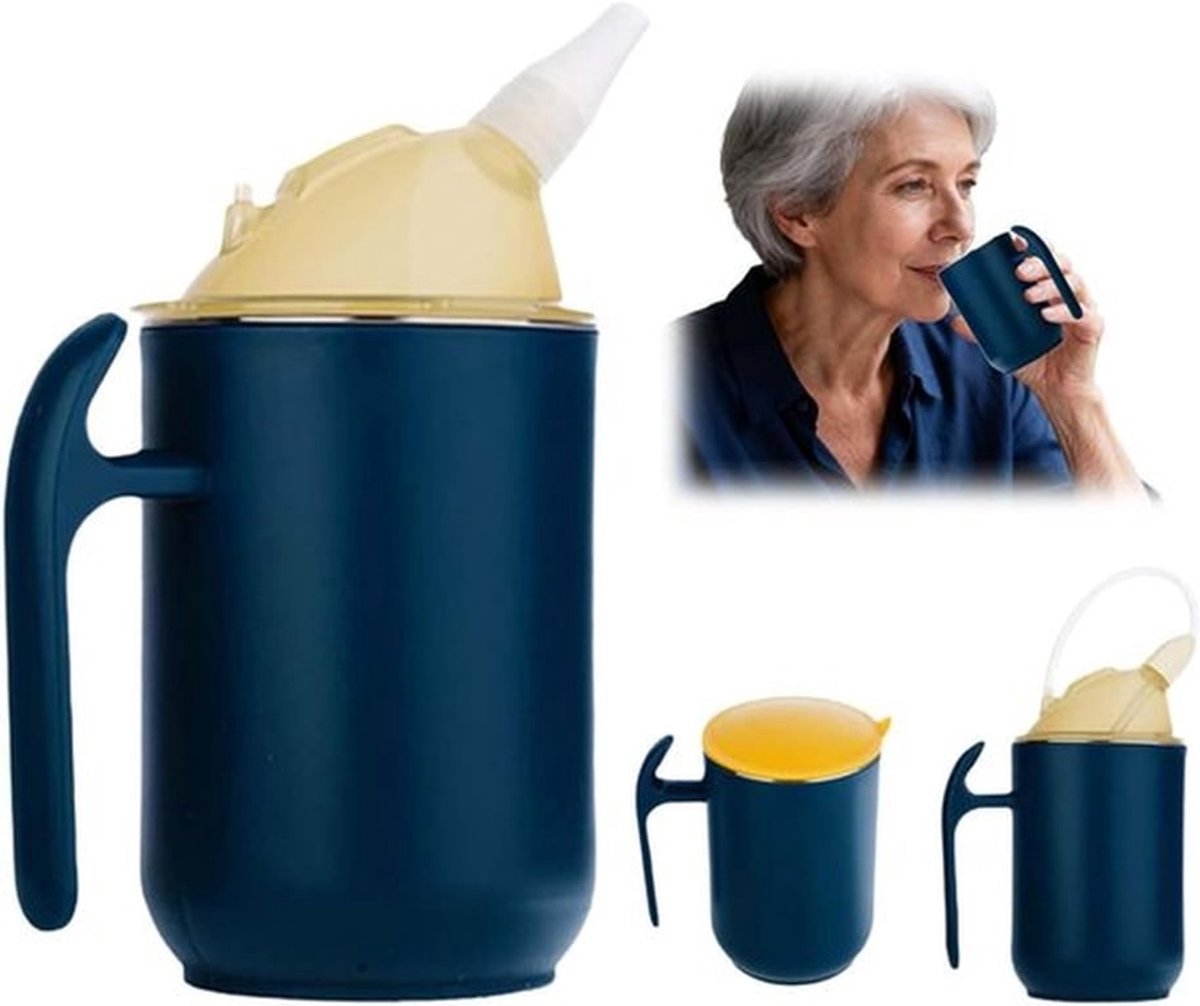 Waterbeker voor Ouderen, Lekvrije Drinkbeker met Deksel en Handvat, 3-in-1 Beak Cup, Ideaal voor Patiënten en Personen met Beperkingen, 400 ml, Comfortabel en Gebruiksvriendelijk