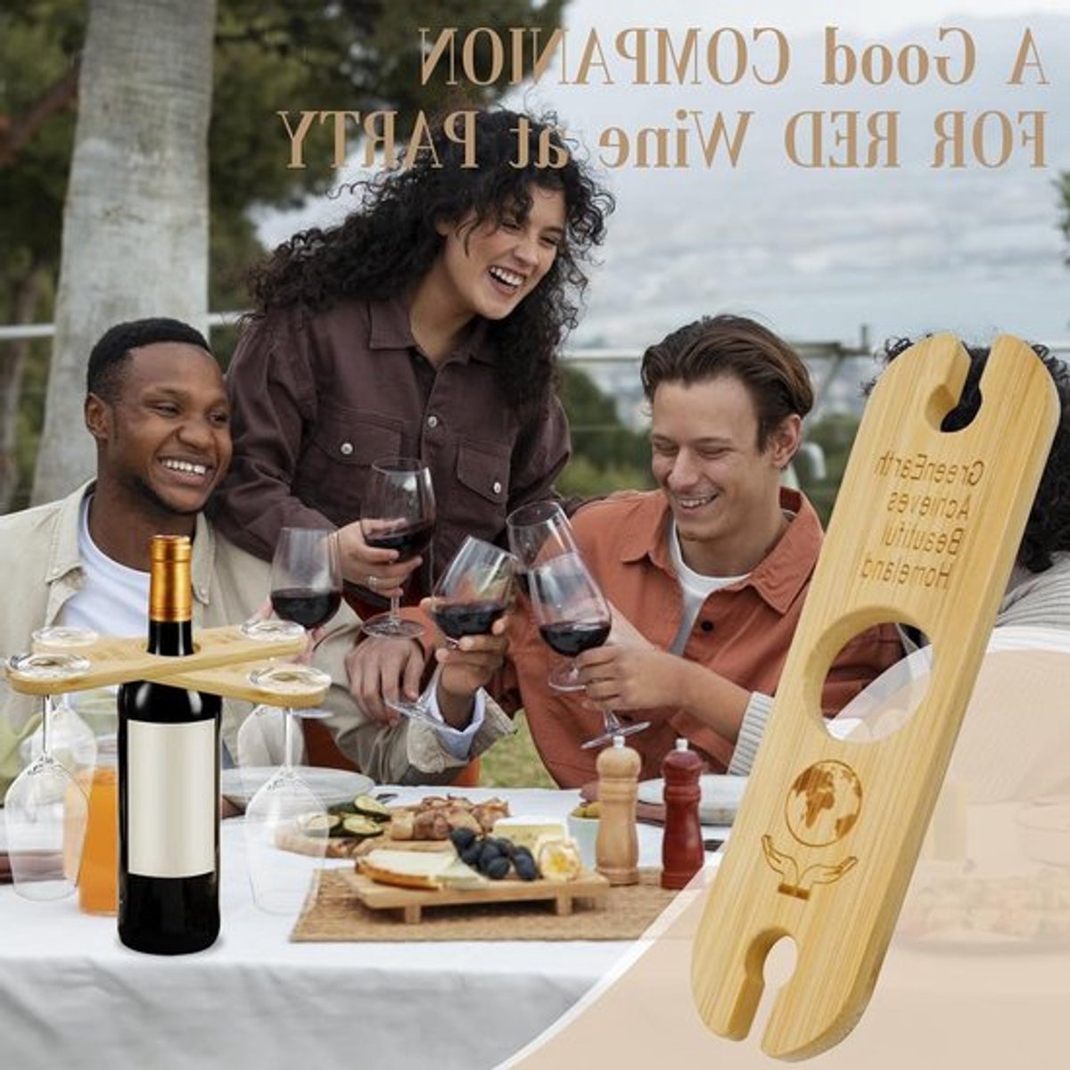 Houten Wijnglas Houder, Set van 2, Bamboe, Hangende Glazenstandaard voor 4 Glazen, Ideaal voor Keuken en Bar, Perfect voor Wijnliefhebbers en Feestjes — cadeau in Kookcadeaus - foto 3