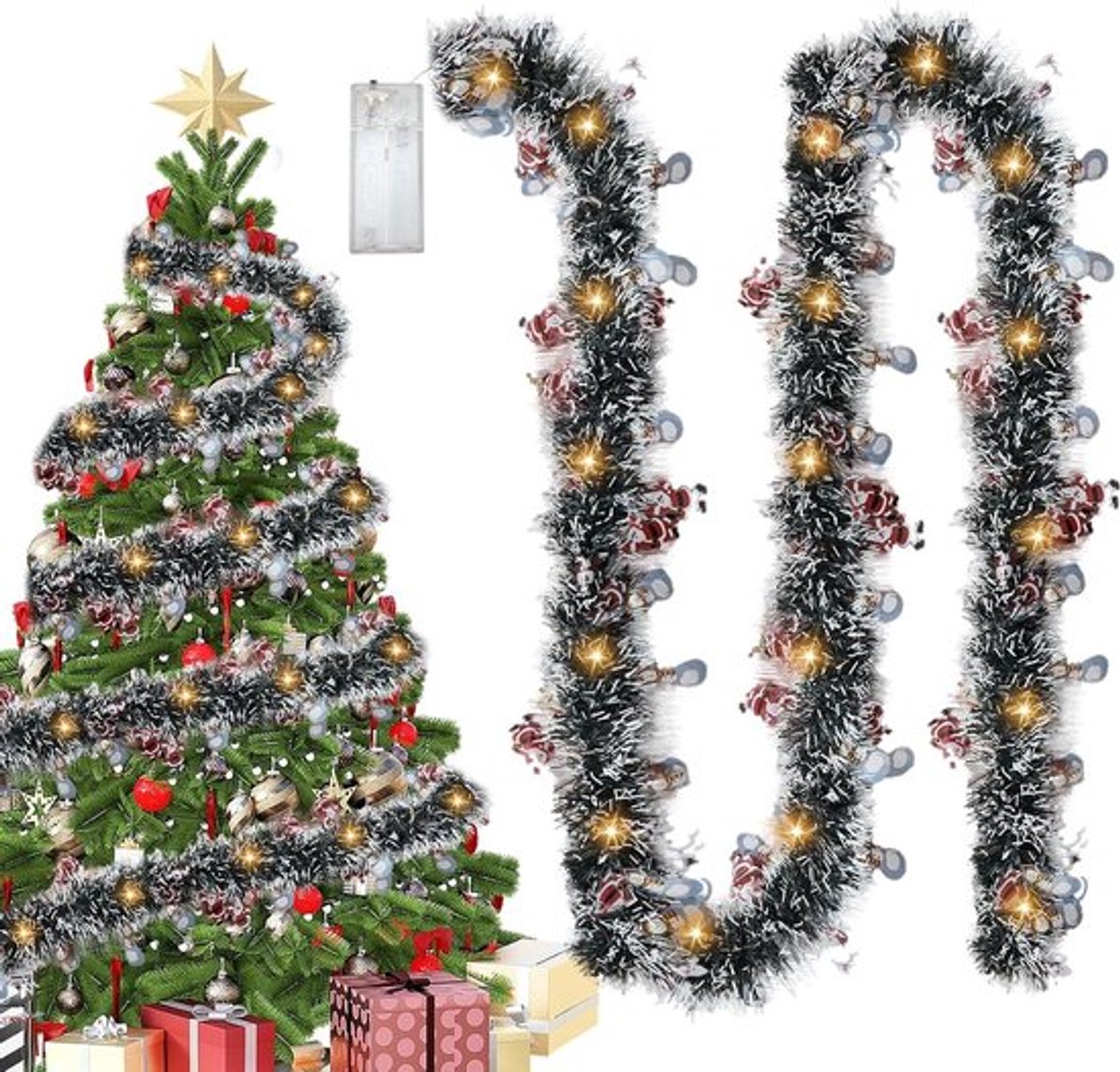 Kerst Lametta Slinger van 500 cm met LED Verlichting voor Boomdecoratie en Feestelijke Versiering