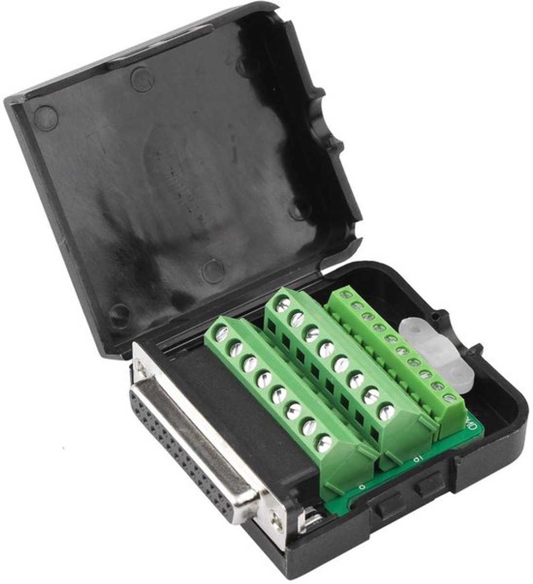 D-sub DB25 vrouwelijke breakout-board adapter - 25-pins soldeervrije connector voor seriële toepassingen met behuizing en lange bouten en moeren