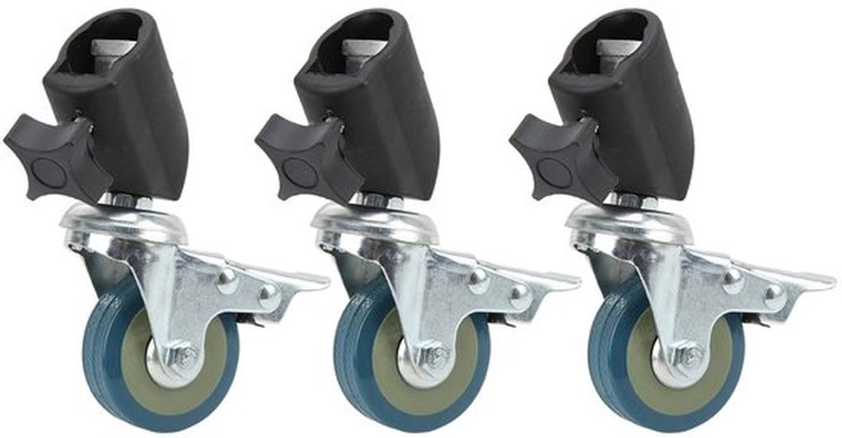 Zwenkwielen Set van 3 - Zwenkwielen met Rem - Lichtstatief Zwenkwielen - Wieldiameter 50 mm - Kaliber 22 mm - Geschikt voor Fotostatieven - Lichtstatiefwielen
