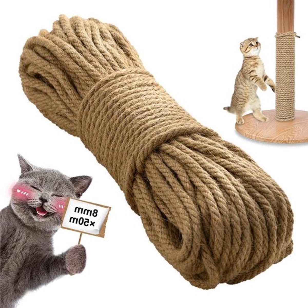 Dikke Jute Touw voor Krabpaal, Natuurlijke Touw voor Katten, Tuinprojecten en Handwerk, Ideaal voor Krabpalen en Decoratie