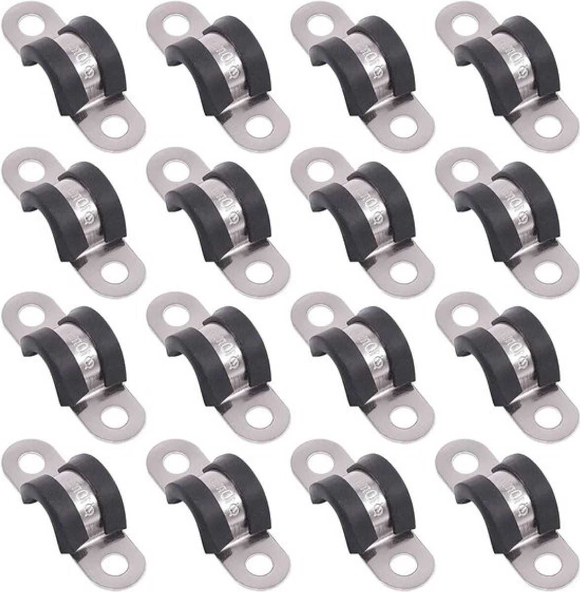 Set van 16 stuks U-tube klemmen 10MM - RVS met rubberen kussen voor stevige buisbevestiging