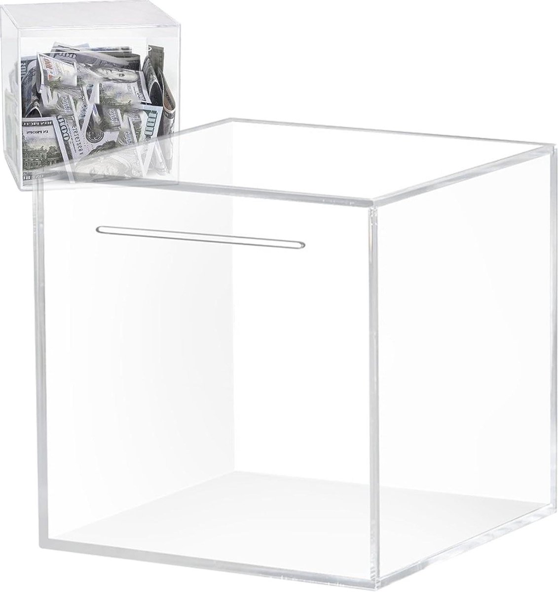 Acryl Spaarpot - Geldkistje Transparant - Geld Leren Besparen - Niet Te Openen - 19 x 19 x 19 cm