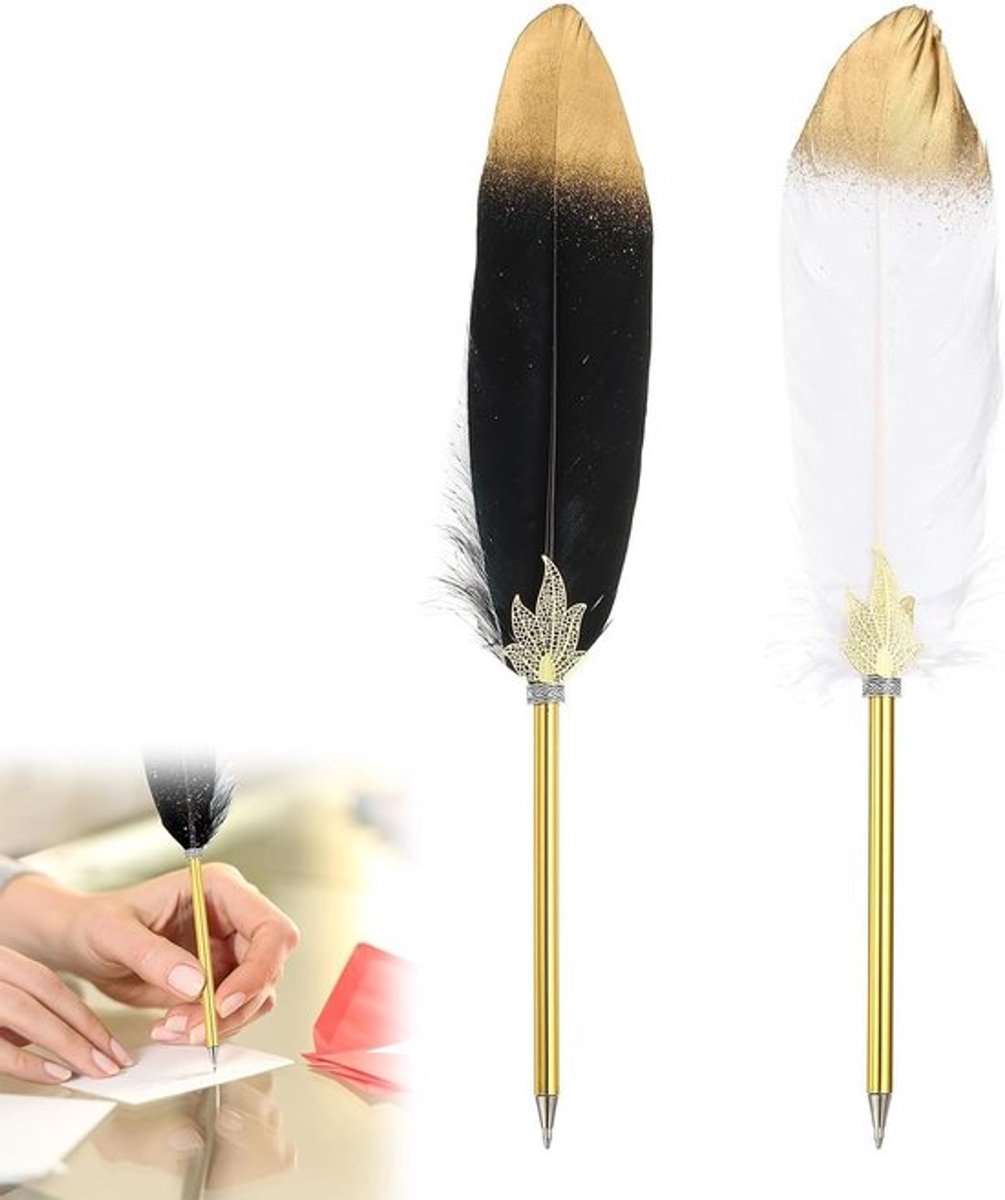 Vintage Veerpen met Houder voor Gastenhandtekeningen, Retro Schrijfgerei voor Bruiloften en Kantoor, Zwart en Wit