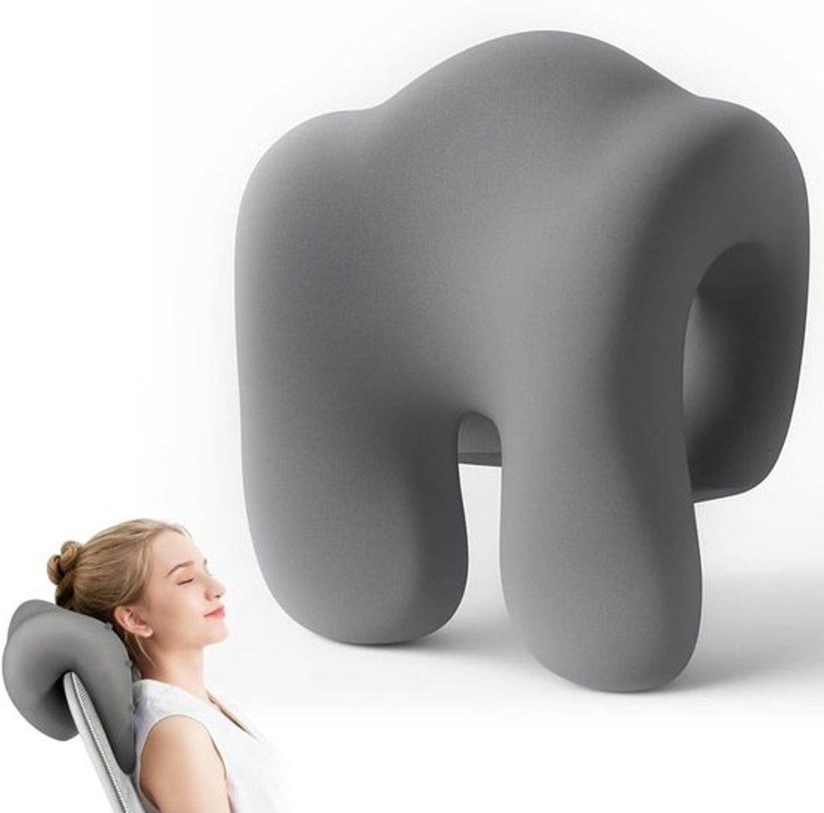 Ergonomisch Nekcushion voor Bureau Stoel, 30 x 18 x 24 cm, Geheugenfoam Hoofdkussen voor Comfort en Ondersteuning, Ideaal voor Thuiswerk en Reizen (Grijs)