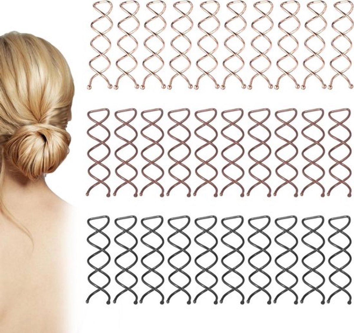 30 Stuks DIY Spiraalhaarspelden voor Haarstyling - Draaiende Haarclips voor Diverse Kapsels en Knotjes