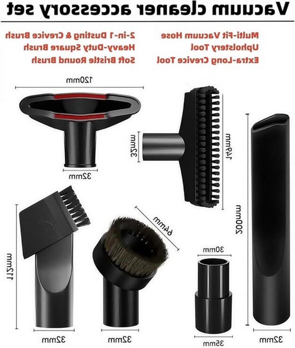 Set van 6 stofzuigeraccessoires met 32 mm en 35 mm diameter voor optimale schoonmaakresultaten