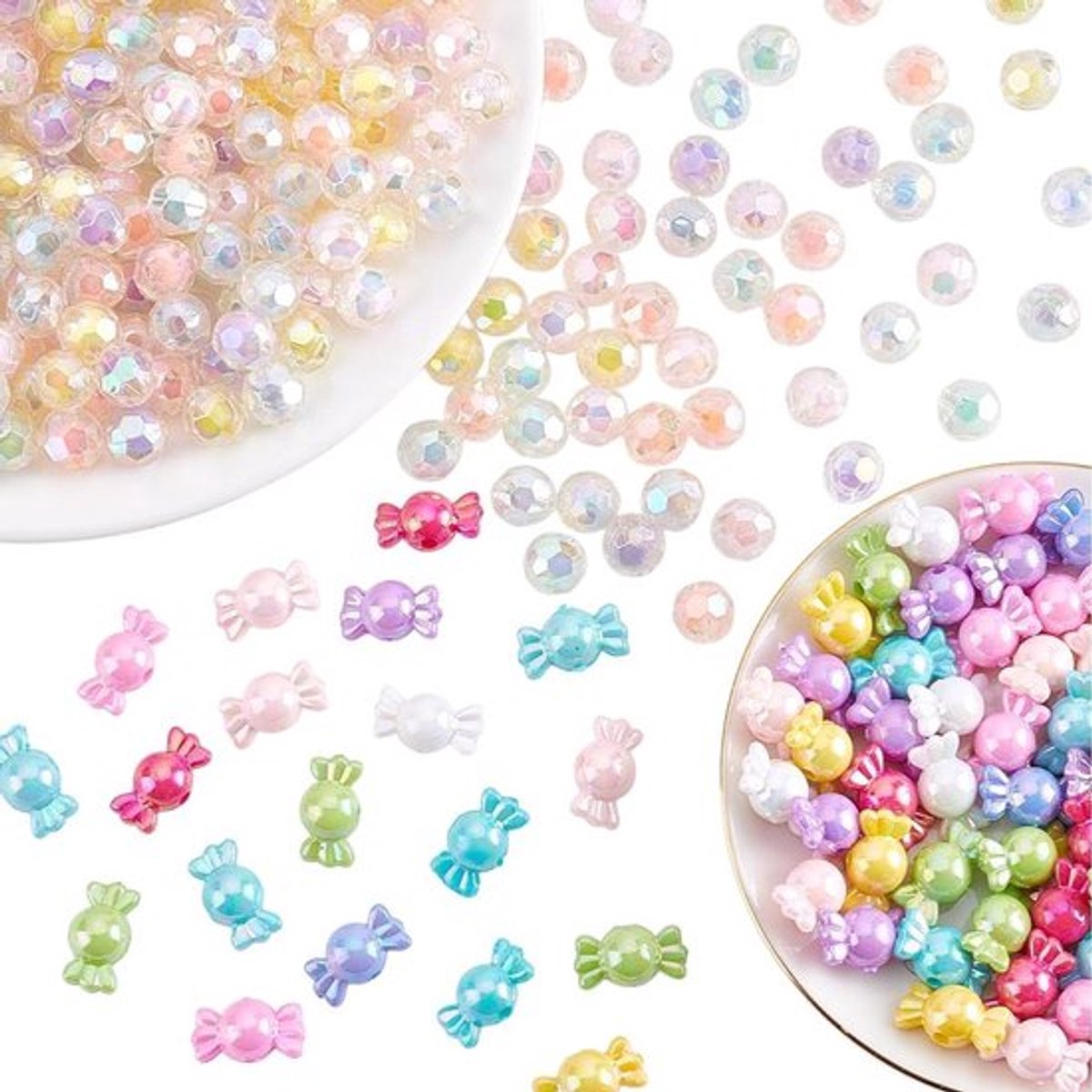 390 Stuks Acryl Kralen in Diverse Kleuren - Facet Kralen van 20 mm en Losse Ronde Kralen van 17 x 9 mm voor Sieraden en Armbanden maken