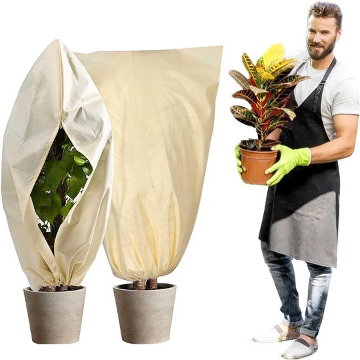 Herbruikbare Plantenzak voor Winterbescherming - 60 x 80 cm - Vorstbescherming voor Bomen, Palmen en Balkonplanten - Ademend en Bescherming tegen Kou, Hagel en Wind