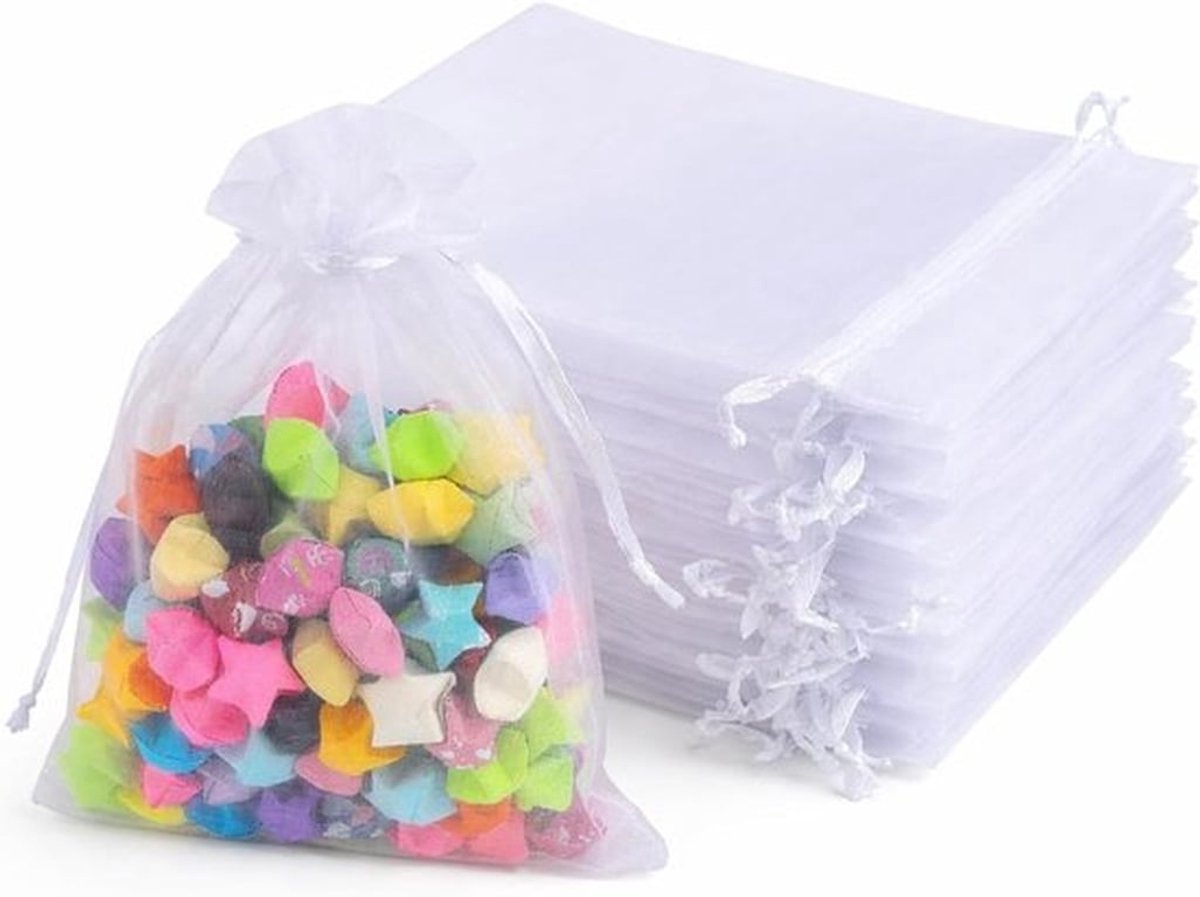 Organza Zakjes voor Bruiloft, 10 x 15 cm, Kleine Geschenktasjes met Trekkoord, Geschikt voor Trouwen, Snoepzakjes, Sieraden en Cadeaus, 50 Stuks