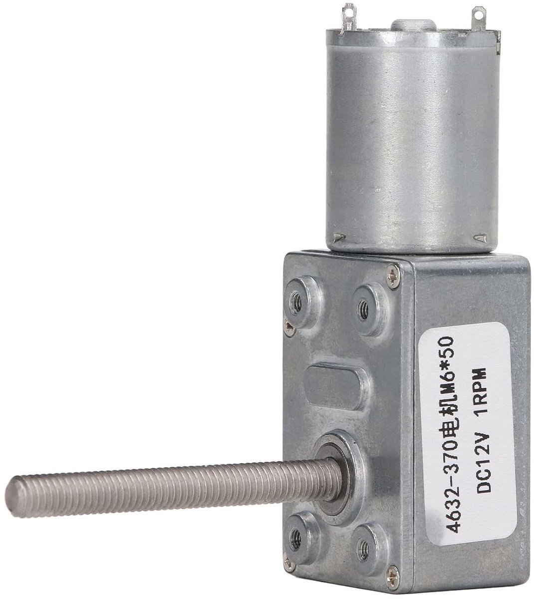 SnelShoppen - DC12V Worm Gear Motor Zelfvergrendeling M6x50mm Kop Rotatieas Draad Snelheidsreductie DC Gear Motor (1RPM) Hoog Koppel