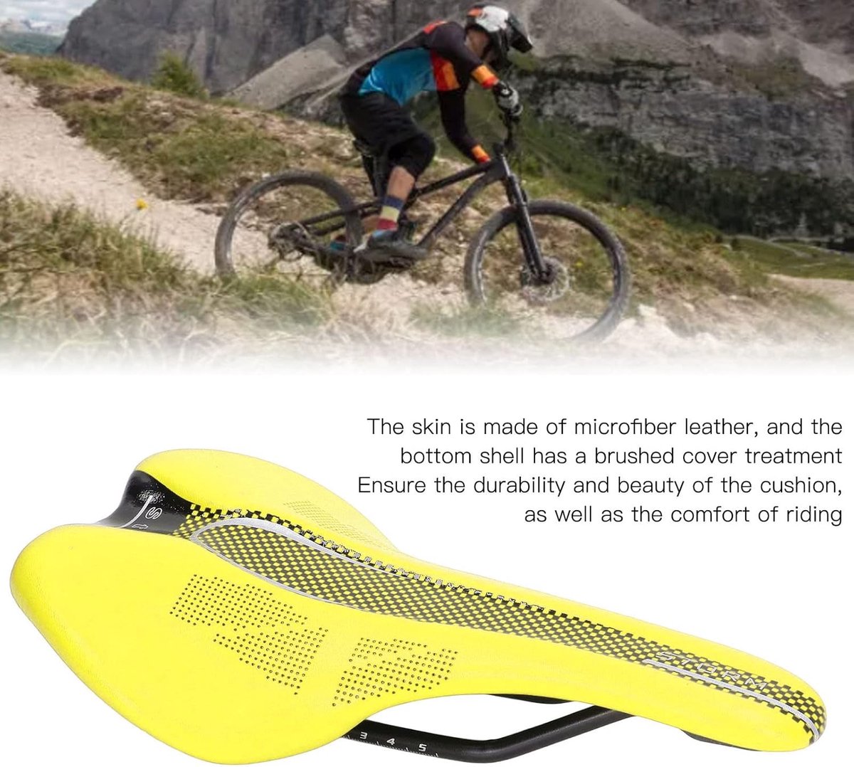 SnelShoppen - Mountainbike Zadel, Microfiber Leer Ultralicht Zacht Fiets Zadel Kussen voor Wegfiets MTB Mountainbike (Geel) - Ergonomisch en Ademend