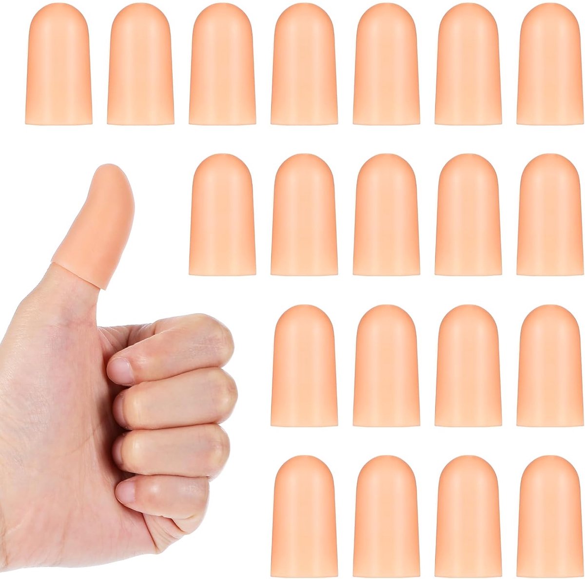 Thijox - 20 Stuks Siliconen Vingerlings - Vingerbescherming, Vingergel, Duimbescherming, Vingertopbescherming, Beige, Silicone Vingerkappen voor