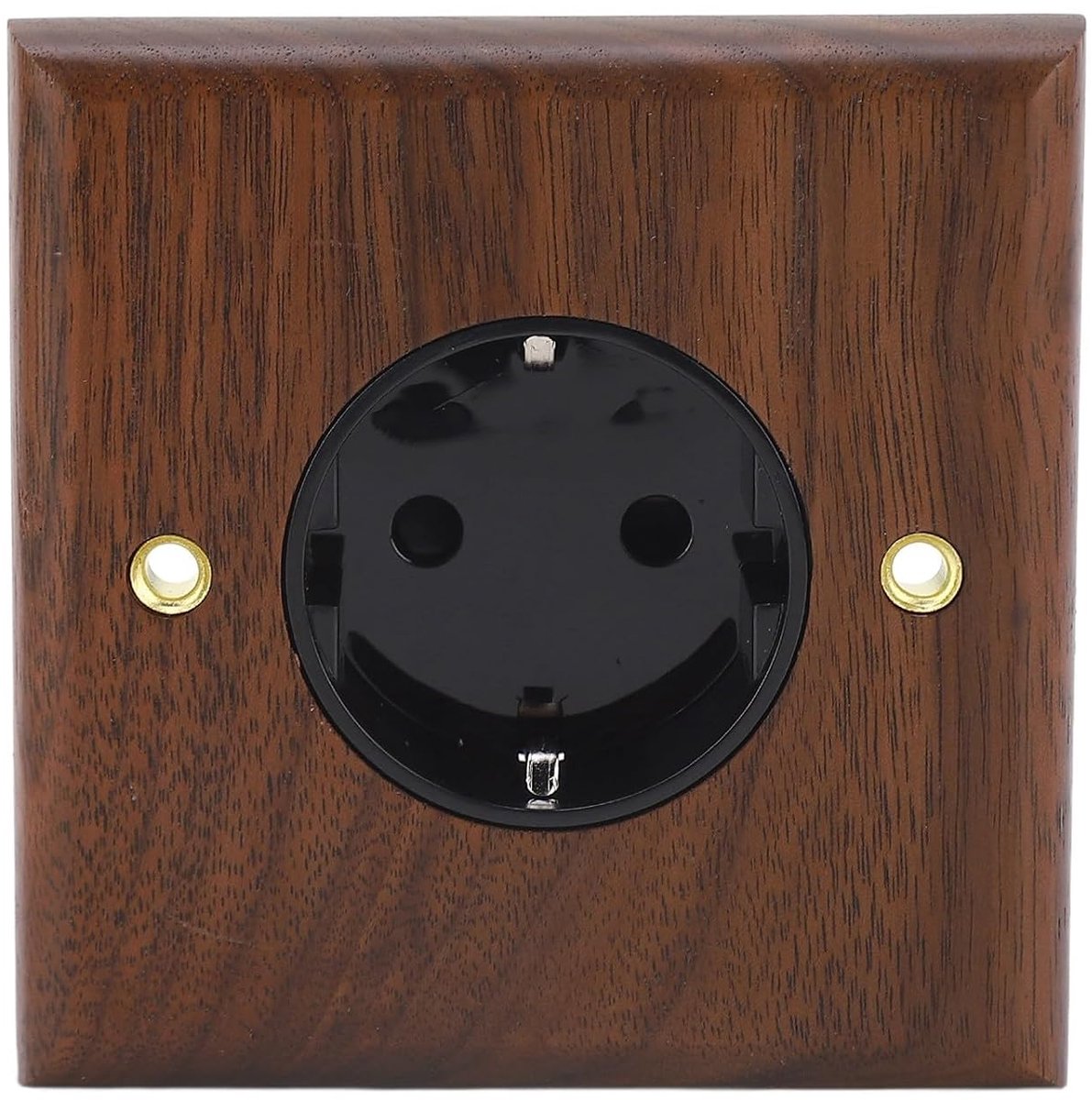 SnelShoppen - Wandcontactdoos met Brass Paneel, 16A 250V, EU Standaard, Walnoot Kleur, Decoratieve Muur Socket voor Thuis, Keuken, Kantoor