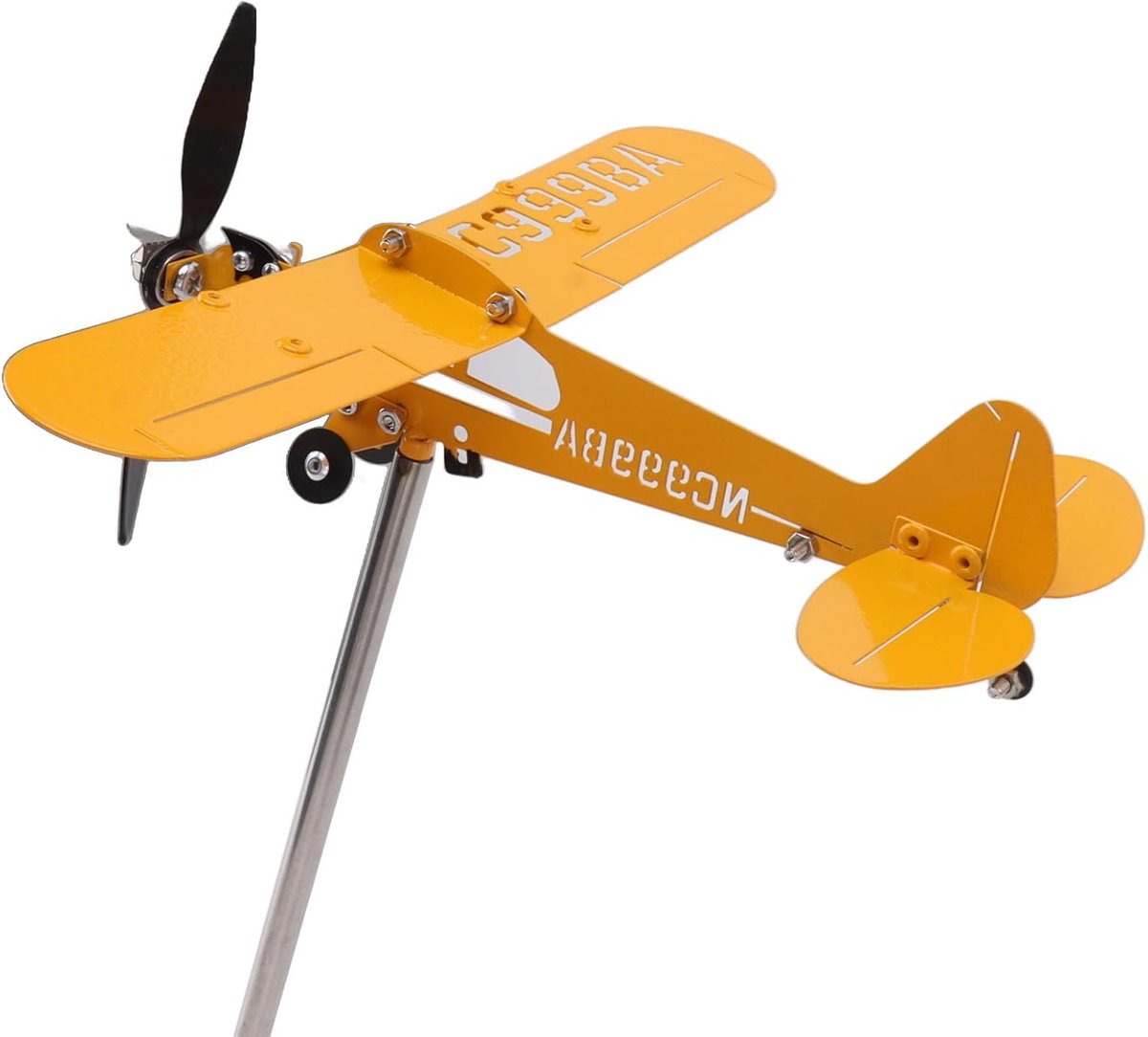 SnelShoppen - Piper J3 Cub Vliegtuig Windwijzer Tuin Decoratie 3D Metalen Weerhaak Voor Tuinen, Terrassen, Schuren en Pergola's (L)