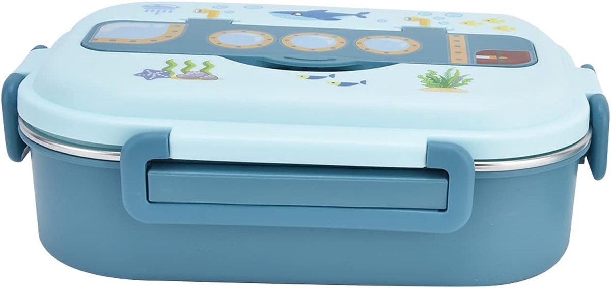 SnelShoppen - RVS Geïsoleerde Lunch Box, Lekvrije Cartoon Lunchbox voor Kinderen en Volwassenen, Goede Warmtebehoud, Blauw, Ideaal voor School en Werk