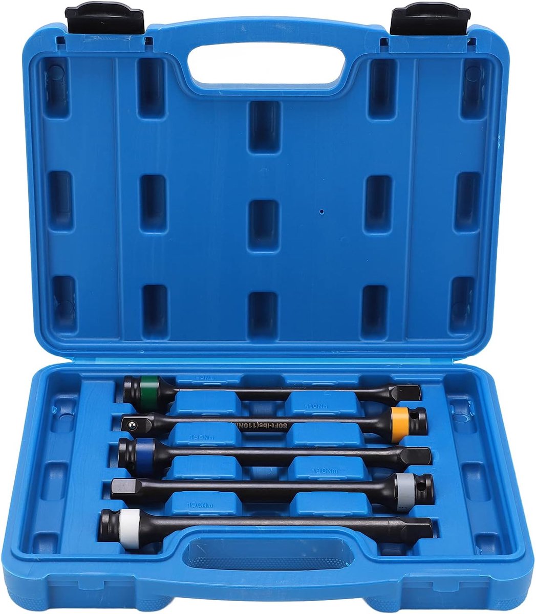 SnelShoppen - 5 Delige Pneumatische Torsiebegrenzer Verlengstangen Set - Hoogwaardige Chrome Molybdeen Staal - Voor Industrie, Mechanica en Bouw - Inc