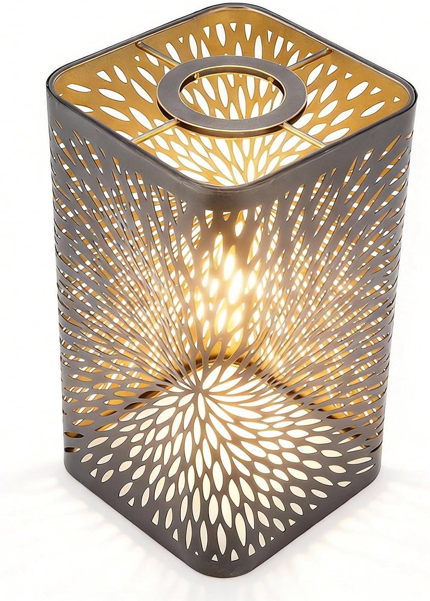 SnelShoppen - Lampshade Openwork Gegraveerd Metaal Verwijderbaar Vierkant Rond Patroon E27 E26 Decoratieve Bedlamp Schaduw voor Slaapkamer en Woonkame