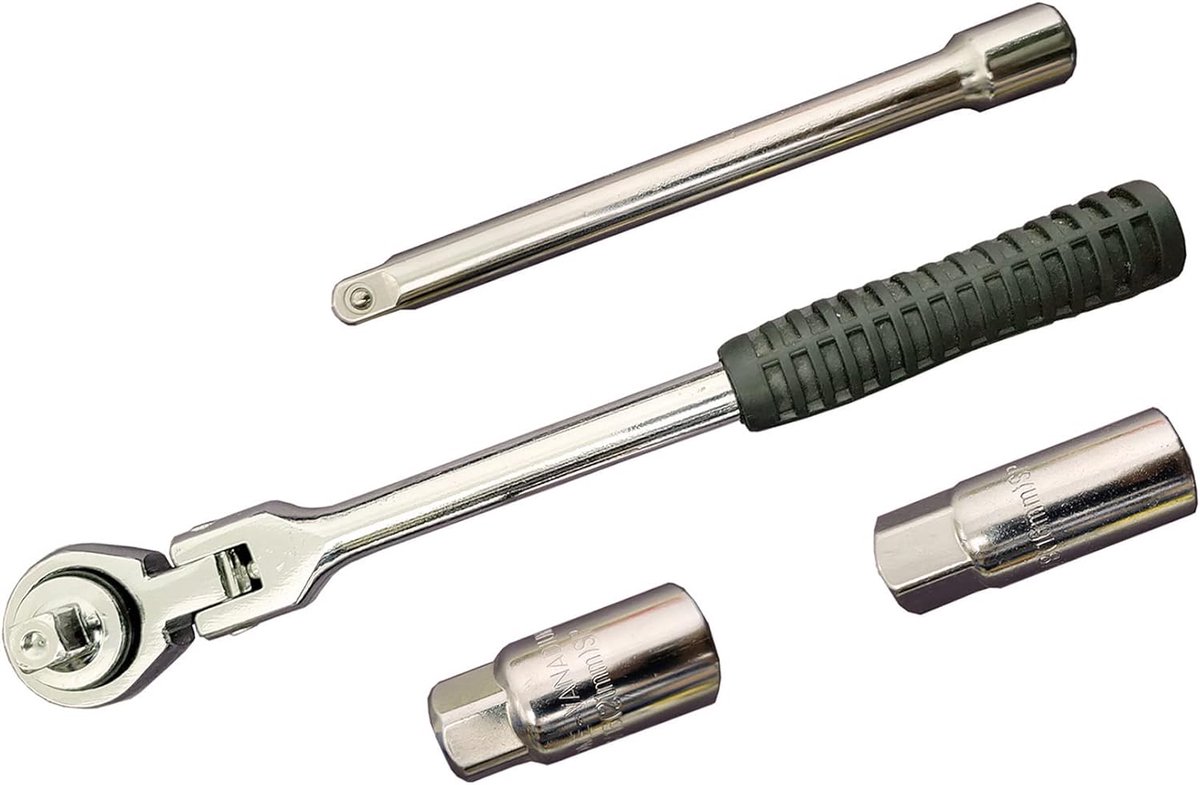 SnelShoppen - 6" Verstelbare 4-Weg Ratsleutel Handgreep, 3/8" Vierkante Aandrijving met 0.65" en 8" Accessoires, Duurzaam Chrome Vanadium Staal, Ideaa